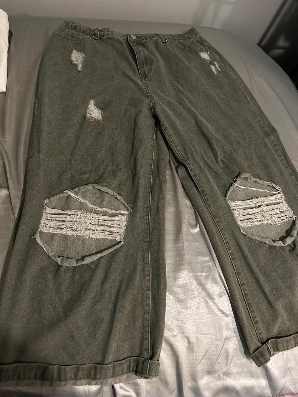 Women’s Distressed Olive Green Ripped Jeans